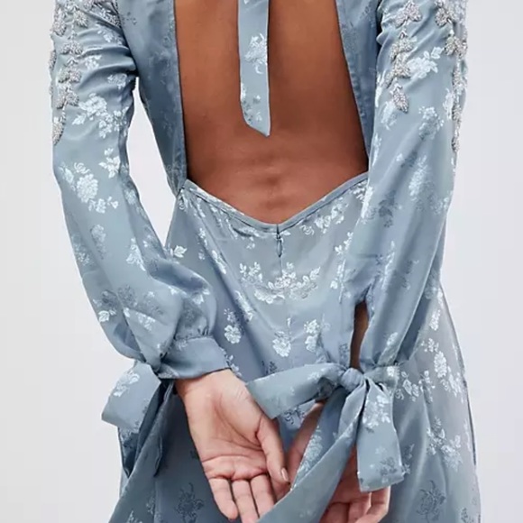 NWT ASOS Design Embellished Jacquard Blue Maxi Gown - Picture 6 of 11